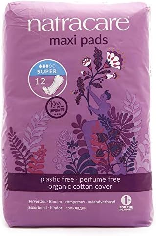 Natracare Natural Traditional Style Maxi Pads, Super, Individually Wrapped, Without Wings in Plant-Based Bag (1 Pack, 12 Pads Total)
