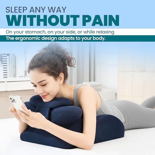 Memory Foam Wedge Pillow - Ergonomic Reading & Bed Wedge Pillow for Sleeping, Back Support, Acid Reflux, and Leg Elevation - Multi-Level Support with Removable & Washable Cover (Blue)