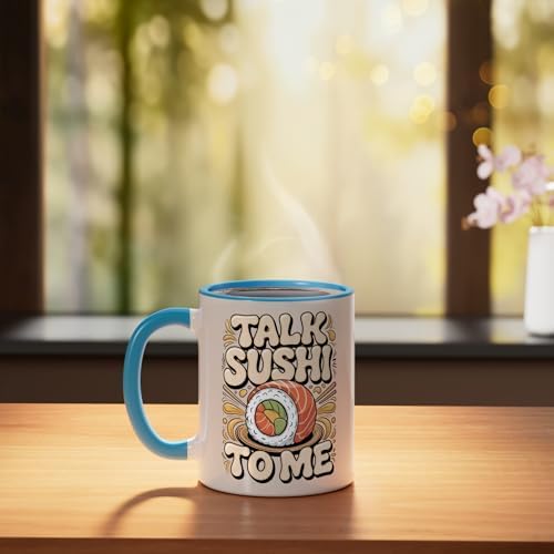 Talk Sushi To Me Ceramic Mug, Blue/White