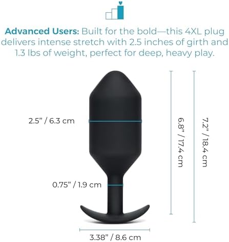 b-Vibe Snug Plug 7, Weighted Silicone Butt Plug, Advanced Anal Plugs - Sex Toys for Adults, 600g (Black)