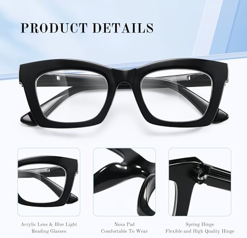 Oprah Reading Glasses for Women-3Pack Blue Light Blocking Fashion Readers with Spring Hinge Computer Square Eyeglasses