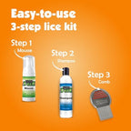 Nit Free Professional Lice Kit - 3 Step Kit Mousse 4oz, Shampoo 8oz Professional Stainless Steel Terminator Comb