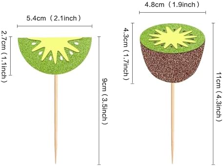 Ercadio 24 Pcs Kiwifruit Cupcake Toppers Glitter Fruit Theme Summer Kiwifruit Cupcake Picks for Kid Baby Shower Party Decorations Boy Girl Birthday Cake Party Supplies Kiwifruit