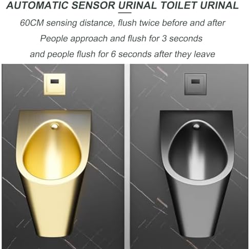 Universal Washout Urinal 304 Stainless Steel Urinal, High Efficiency Urinal with Top Spud, Household/Commercial Men's Adult Urinal Bathroom Toilet(Silvery with Sensor)