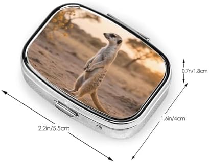 Square Round Pill Case Meerkat Animal Pill Box Daily 2 Compartment Travel Pill Container for Pocket Purse Portable Medicine Cod Liver Oil Storage Box 2 Times a Day Pill Organizer