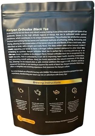 SIMBA TEA | Natural Premium Kenyan Orthodox Loose Leaf Black Tea | Resealable Bag | Caffeine | 4oz
