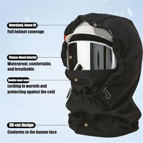 Waterproof Fleece Lined Hood, 3-in-1 Winter Windproof Full Cover Ski Mask with Goggles for Women Men