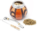 BALIBETOV Yerba Mate Gourd Set (Original Natural Handmade Yerba Mate Cup Argentina) - Includes Mate Tea Cup, Bombilla (Mate Straw) and Clean Brush - Classic Mate Cup and Bombilla Set (NATURAL 02)