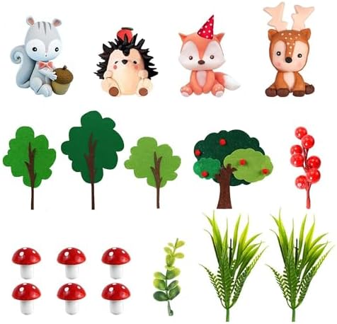 Woodland Animals Cake Topper with Fox Squirrel Hedgehog Sika Deer Mushroom for Woodland Birthday Supplies (Woodland Animals)