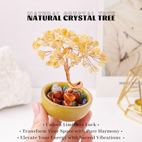 Runyangshi Citrine Tree of Life - Natural Crystal Gemstone Tree for Feng Shui, Money, Luck, Home Decor, with Spiritual Gifts for Women Men