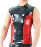 Two Sided Embellishments, Sexy Latex Vest Shirts with Round Collar, Rubber Clothing, Top,White with Black,XS