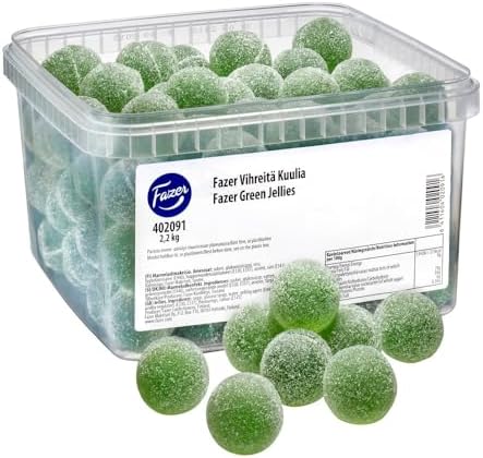 Fazer Vihreitä Kuulia - Box 2,2 kg - 4.8lb -Green Jellies - Original - Finnish - Jelly Beans (Pear) - Bulk - Unwrapped - Candy