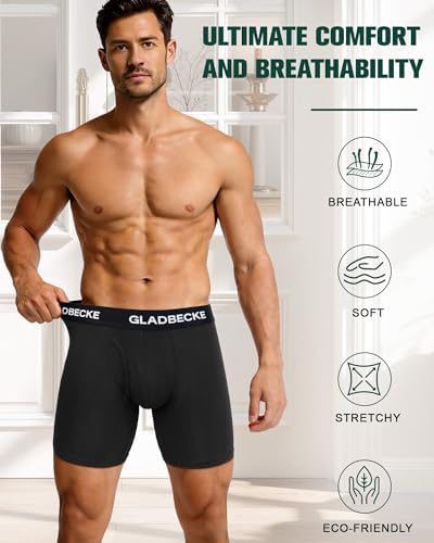 Mens Underwear Bamboo Rayon Breathable Boxer Briefs with Fly, No Riding Up & Moisture-Wicking Boxers for Men 4 pack