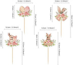Ercadio 24Pcs Floral Easter Rabbit Bunny Ear Cupcake Toppers Rabbit Egg Happy Easter Cupcake Picks for Easter Day Spring Boys Girls Birthday Baby Shower Party Cake Cupcake Decors Supplies