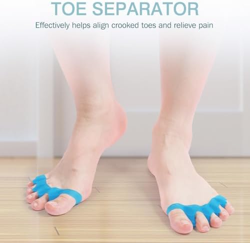 Silicone Toe Separators for Women & Men - Toe Spacers for Bunion Relief, Hammer Toe, Plantar Fasciitis & Pedicures | Includes Metatarsal Pad & Therapeutic Yoga Cushion for Foot Pain(2pcs,blue)