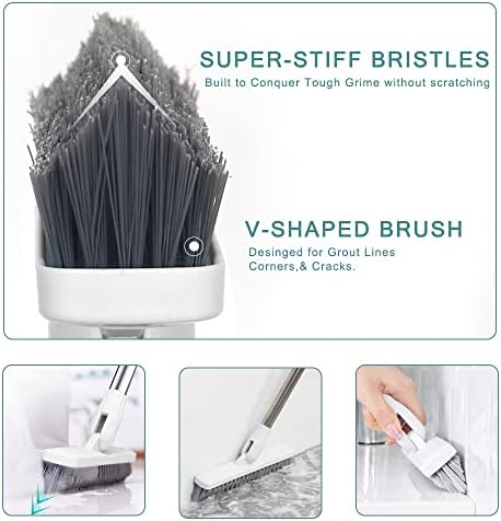 Affogato Floor Scrub Brush Bathroom Long Handle Bathtub Push Broom Shower Tile Grout Scrubber Rotatable Indoor Kitchen Crevice Cleaning Brush for Hard to Reach Areas - White 46.8inches Lengthen