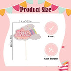Pink Happy Birthday Cake Topper, Paper Cloud and Rainbow Decoration, Birthday Party Supplies for Cakes