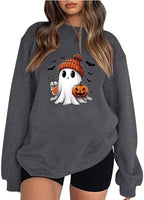 Women's Halloween Sweatshirt Cute Ghost Graphic Pullover Tops Funny Novelty Pumpkin Print Crewneck Sweatshirts