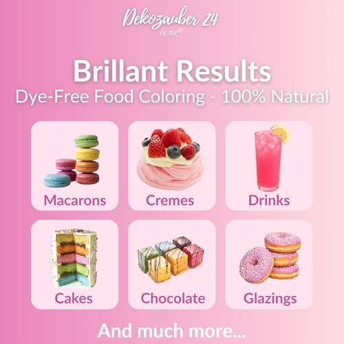 Dekozauber24 Natural pink food coloring, 0.35oz edible powder, dye free, vegan, plant based and gluten free color for baking
