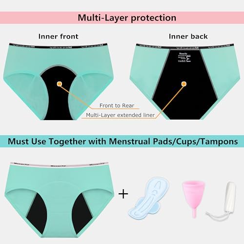 Girls Period Underwear Period Panties for Teens Menstrual Leakproof Protective Cotton Briefs