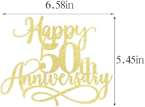 Gold Glitter Happy 50th Anniversary Cake Toppers - Wedding Anniversary Party, Company Anniversary Party, 50th Birthday Selected Decorations