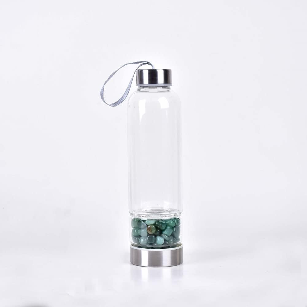 550 Ml Natural Crystal Water Bottle Gemstone Center Natural Quartz Crystal Wand Stick Wand Healing Elixir Point Reiki Crystal Obelisk Natural Quartz Crystal Gem Infused Water Bottle