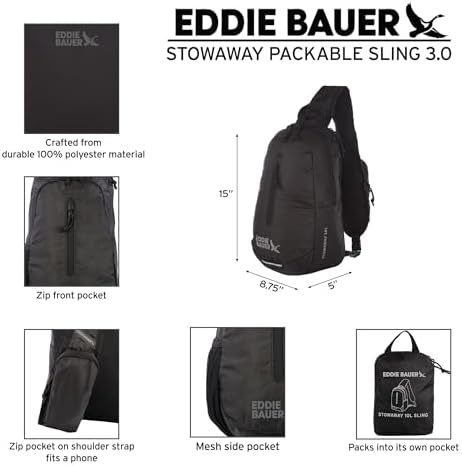 Eddie Bauer Stowaway Packable Sling Bag | Foldable | Travel | Outdoor | Lightweight | Compact | Everyday Carry | Ripstop Nylon | 10L - Spruce Green