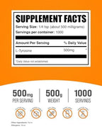 BulkSupplements.com L-Tyrosine Powder - Sports Nutrition, Amino Acid Supplement - Unflavored & Gluten Free, 500mg per Serving, 500g (1.1 lbs) (Pack of 1)