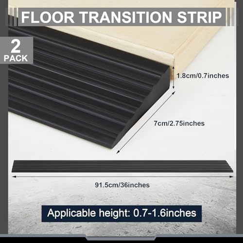 Blulu 2 Pcs 0.7" Rise Threshold Ramps for Doorways Self Adhesive Rubber Ramps for Door Adjustable Cuttable Rubber Door Threshold Ramp for Wheelchair Stroller Scooter (Black, 39 '' L x 2.76'' W)