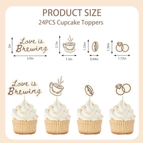 FYSUIMU Love is Brewing Cupcake Toppers Brown Coffee Cake Decorations Bridal Shower Cupcake Picks for Birthday Bachelorette Party Supplies, 24 Pcs