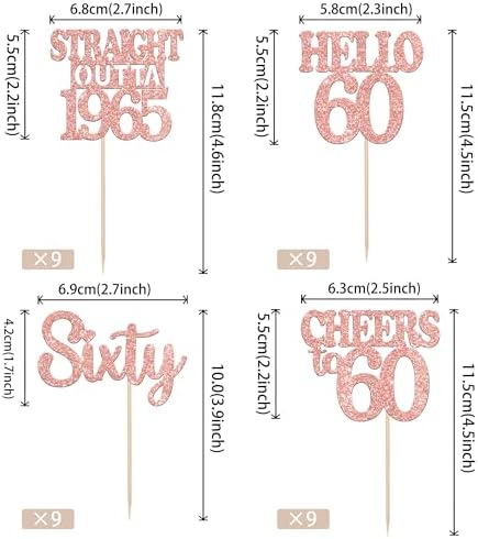 36PCS Happy 60th Birthday Cupcake Toppers Rose Gold Glitter Sixty Straight Outta 1966 Cupcake Picks Hello 60 Cheers to 60 Years Birthday Cake Decorations for 60th Birthday Anniversary Party Supplies
