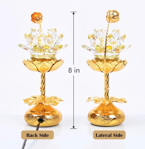 1 Pair - Colorful LED Crystal Lotus Buddhist Lamp, Gradient Buddha Light for Worship, Prayer and Display-Friendly Material for Buddha Occasions, Buddhist Supplies - 8 inch