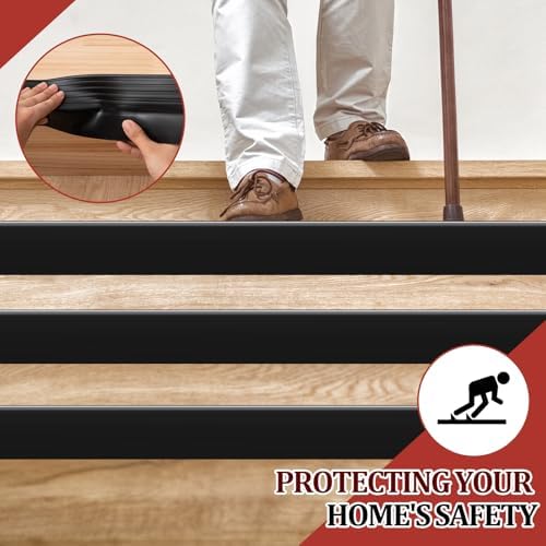 Pangda 50 ft Stair Edge Protector Black Rubber Edge Trim for Steps Vinyl Stair Nose Molding Rubber Nose Trim Edging Guard Treads Self Adhesive for Indoor and Outdoor, Non Slip and Waterproof