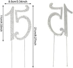 Honbay 15 Birthday Cake Topper Sparkly Bling Alloy Crystal Rhinestones Cake Topper Cake Decoration for 15th Birthday or Anniversary Party (Silver)