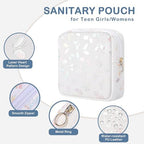 Likesing Period Bag Pouch, Leather Sanitary Napkin Storage Bag for Girls Womens, Portable Sanitary Napkin Period Pad Pouch Bag for Purse, Small Make Up Bags(Pink Butterflies)