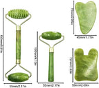 4-PCS Gua Sha Set, Skin Care Roller, Jade Roller Set, Face Stone Facial Roller Massage Tool for Face Eyes Neck Body, Smooth Wrinkles & Eye Puffiness(Green)