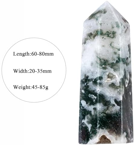 moonsix Natural Moss Agate Healing Crystal Wand Hexagonal Pointed Energy Stone Tower for Meditation Therapy Divination Decoration, 2.36-3.15 Inches