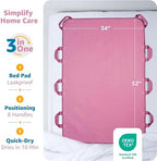 Improvia Positioning Bed Pad, with 8 Reinforced Handles, Quick-Drying, Washable, Waterproof, for Lifting, Turning, Transfering, Elderly and Incontinence Patients (Pink, Pack of 2)