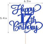 Glitter Happy 17th Birthday Cake Topper,Hello 17，Cheers to 17Years,17th Anniversary Cake Topper， boy girl 17 years old birthday Party Decor (blue)
