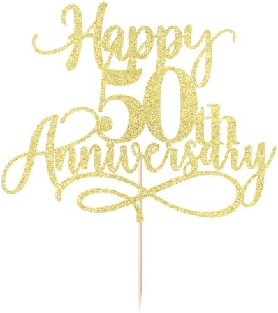 Gold Glitter Happy 50th Anniversary Cake Toppers - Wedding Anniversary Party, Company Anniversary Party, 50th Birthday Selected Decorations