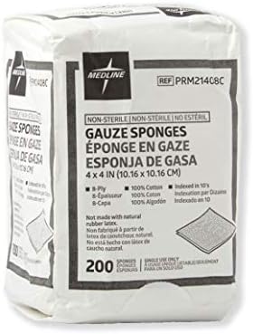 Medline 4 x 4 inch Gauze Sponges, 100% Cotton, 8-Ply Woven Non-Sterile Gauze (Pack of 200)