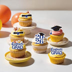 50Pcs Edible 2026 Graduation Cupcake Toppers, Wafer Paper Class of 2026 Decorations Grad Cap Cupcake Picks for 2026 Graduation Theme Party Cake Decor (Blue)