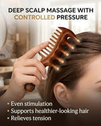 Wooden Scalp Massager Comb – Natural Wood Wide & Fine Tooth with Handle for Hair Growth, Scalp Care & Stress Relief – Detangling Tool for All Hair Types