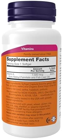 NOW Foods Supplements, Vitamin A (Fish Liver Oil) 25,000 IU, Essential Nutrition, 250 Softgels