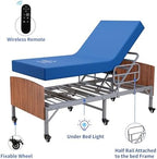 ESHINE Adjustable Bed Frame with Hospital Waterproof Mattress - Wireless Remote, Underbed Light, Headboard, 2.5" Wheels, Head & Foot Incline, Mobility Support, Easy Installation, 750 lbs Capacity