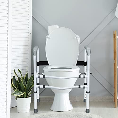 Giantex Toilet Safety Rail Free Standing Safety Assist Frame W/ 360°Rotatable Clip,Adjustable Height & Width Toilet Armrest, 300 LBS Weight Capacity for Disable Elderly Commode Stability Handrails