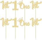 24Pcs 1st Birthday Cupcake Toppers Glitter First Birthday One Cupcake Picks for Baby Shower 1st Birthday Party Cake Decorations Supplies Gold