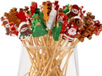 Jiesky 125pcs 5in Christmas Cocktail Picks Christmas Tree Snowman Santa Claus Reindeer Christmas Stocking Bamboo Cocktail Toothpicks Fruit Food Appetizer for Christmas Party Decorations