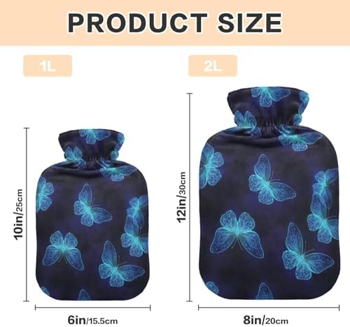 Blue Butterfly Gradients Hot Water Bottles with Soft Cover Hot Water Bag for Neck and Shoulder Pain Relief Medium