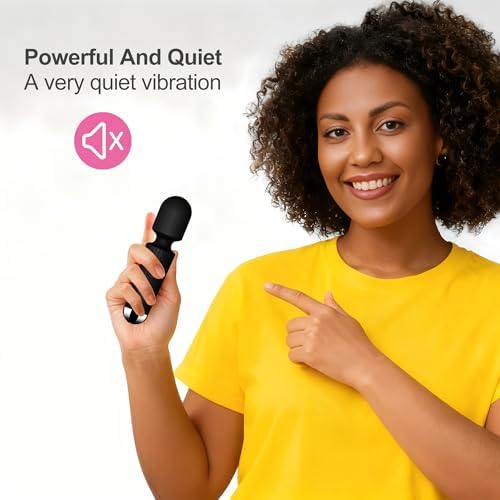 Personal Mini Quiet Massager 20 Vibration Wand Modes 8 Intensity, Portable Handheld Massage for Neck Shoulder Back, Deep Tissue Relief, Cordless & Travel-Friendly (Black)
